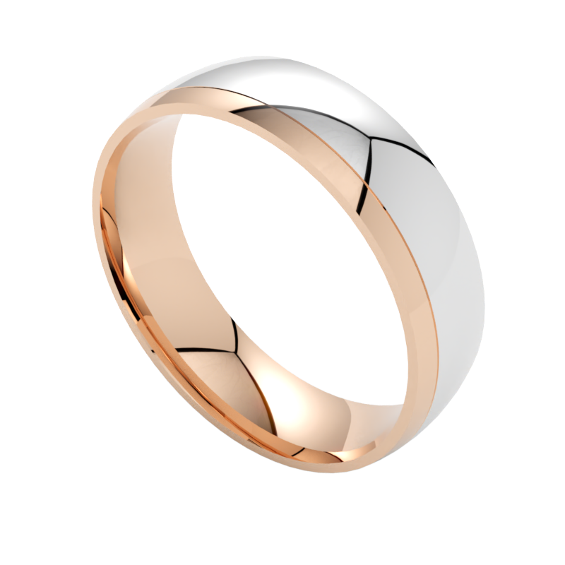 Obrączka półokrągła dwukolorowa białe i różowe złoto